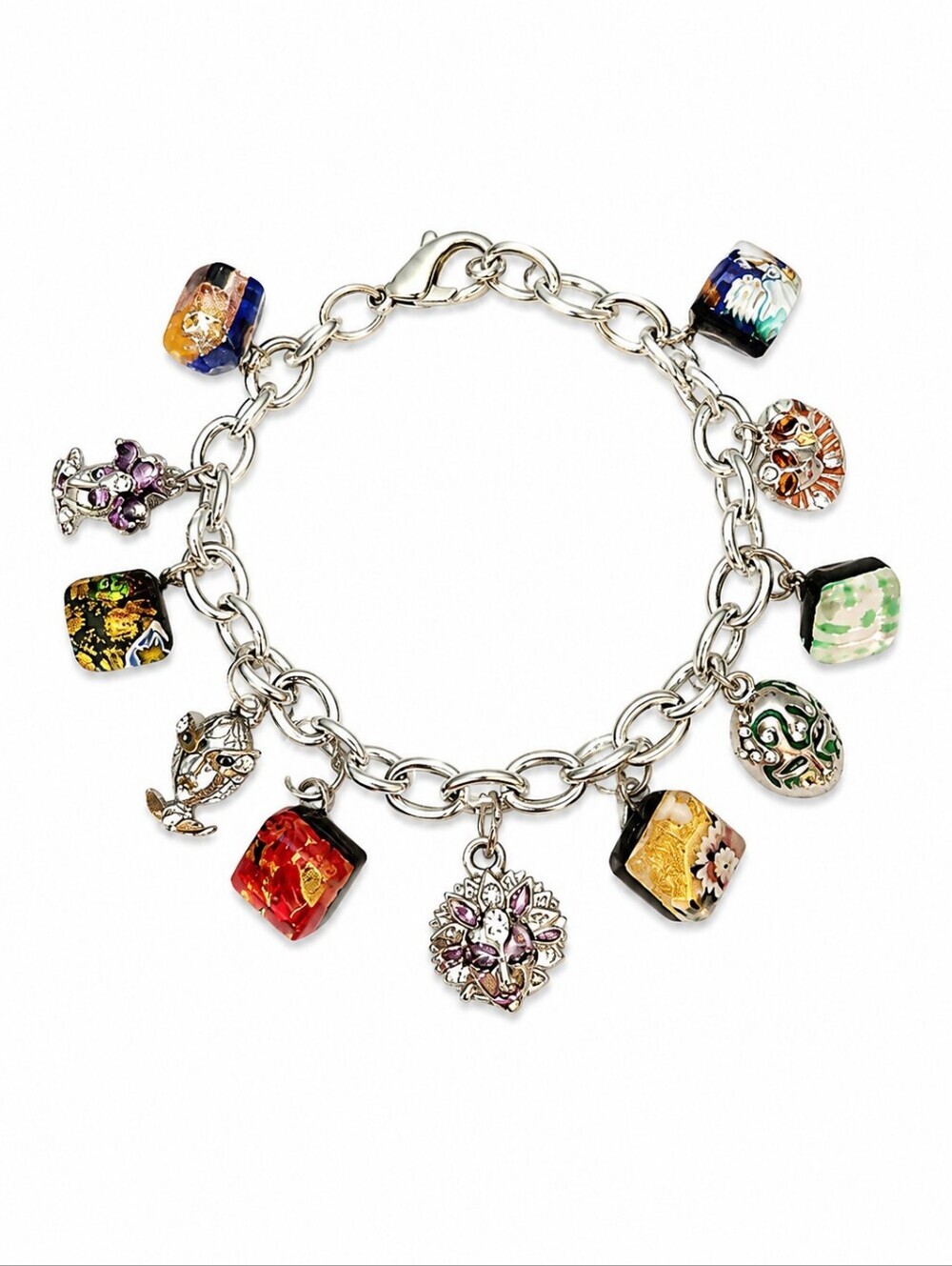 Vintage Venetian Glass Mardi Gras Masquerade Carnival Masks Charm Bracelet